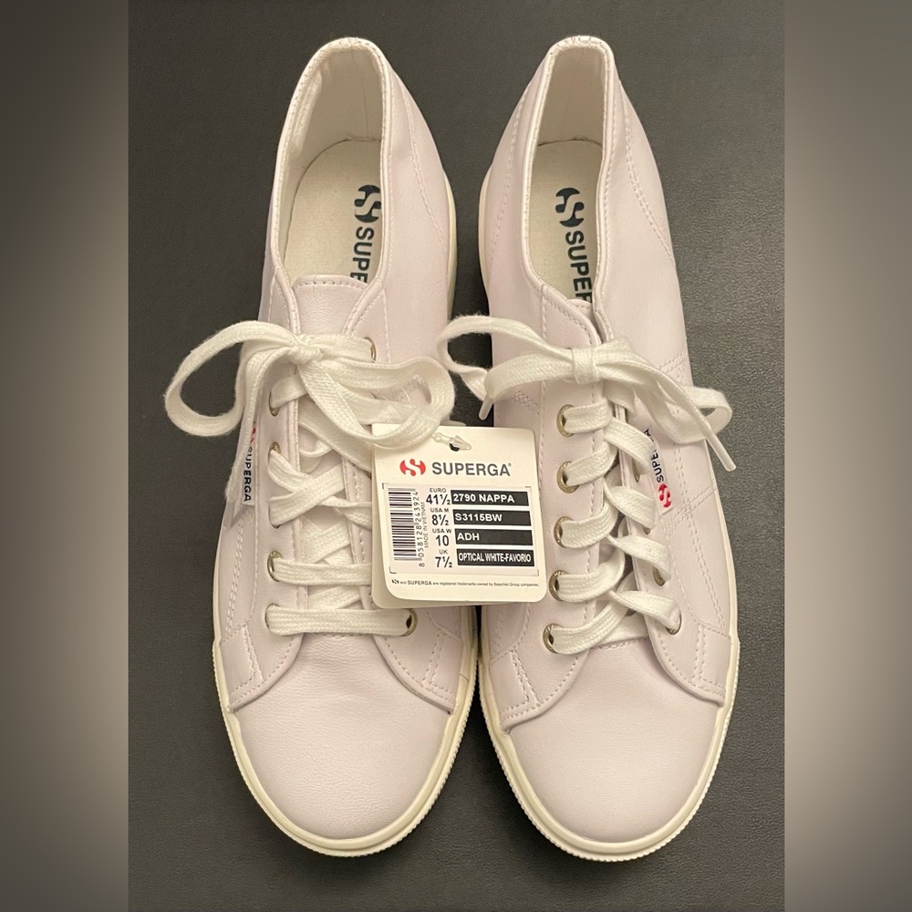 NEW Size US 10 EU 41.5 Superga 2790 Women's White Nappa Leather Sneakers
